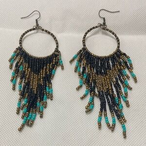 Beaded Hoop Earrings with Fringe
